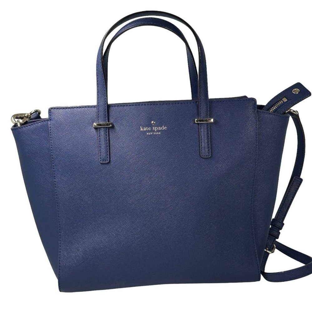 Kate Spade New York Cedar Street Hayden Blue Crossgrain Leather Tote Bag - $358